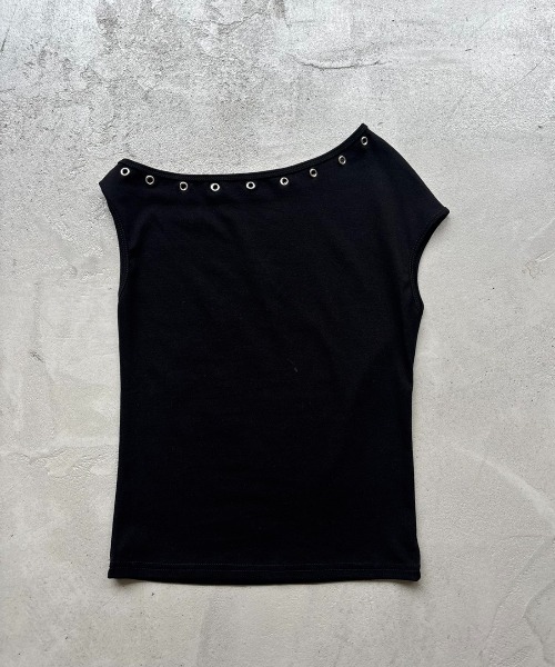 Rohwel(ローウェル)の「Eyelet Stretch Top / アイレットストレッチトップ(タンクトップ・レディース・ネイビー/ホワイト/ブラック・FREE)」の4枚目の写真
