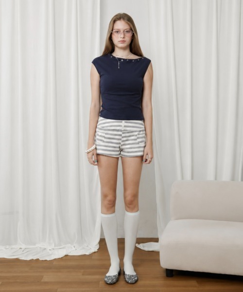 Rohwel(ローウェル)の「Eyelet Stretch Top / アイレットストレッチトップ(タンクトップ・レディース・ネイビー/ホワイト/ブラック・FREE)」の7枚目の写真
