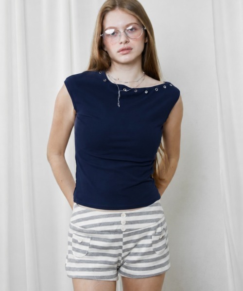 Rohwel(ローウェル)の「Eyelet Stretch Top / アイレットストレッチトップ(タンクトップ・レディース・ネイビー/ホワイト/ブラック・FREE)」の14枚目の写真