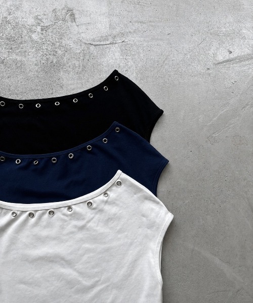 Rohwel(ローウェル)の「Eyelet Stretch Top / アイレットストレッチトップ(タンクトップ・レディース・ネイビー/ホワイト/ブラック・FREE)」の5枚目の写真