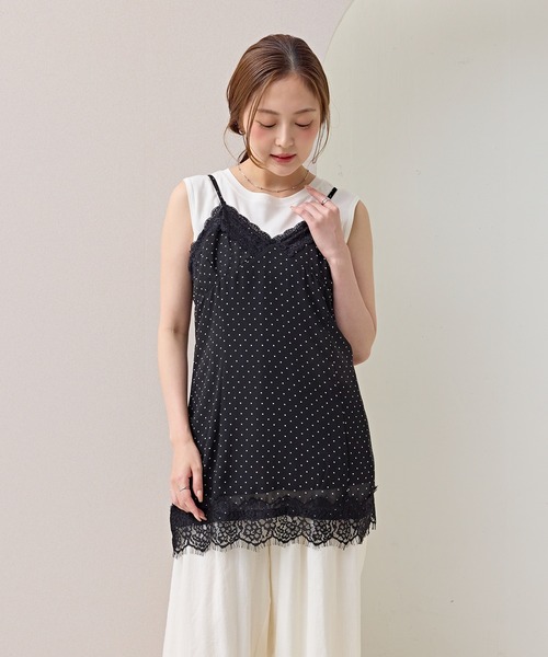 en CAnAF(エンカナフ)の「【トレンド感をプラス】シアードット レース付きキャミワンピース セットアップ対応(キャミソール・レディース・オフホワイト/ブラック・フリー)」の20枚目の写真