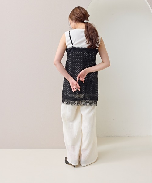 en CAnAF(エンカナフ)の「【トレンド感をプラス】シアードット レース付きキャミワンピース セットアップ対応(キャミソール・レディース・オフホワイト/ブラック・フリー)」の16枚目の写真