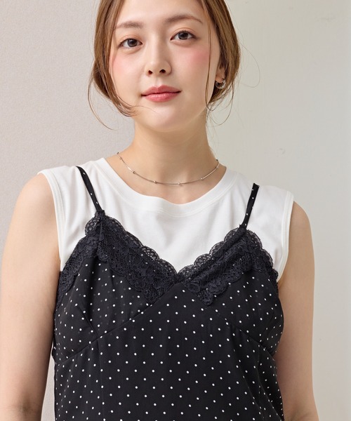 en CAnAF(エンカナフ)の「【トレンド感をプラス】シアードット レース付きキャミワンピース セットアップ対応(キャミソール・レディース・オフホワイト/ブラック・フリー)」の17枚目の写真