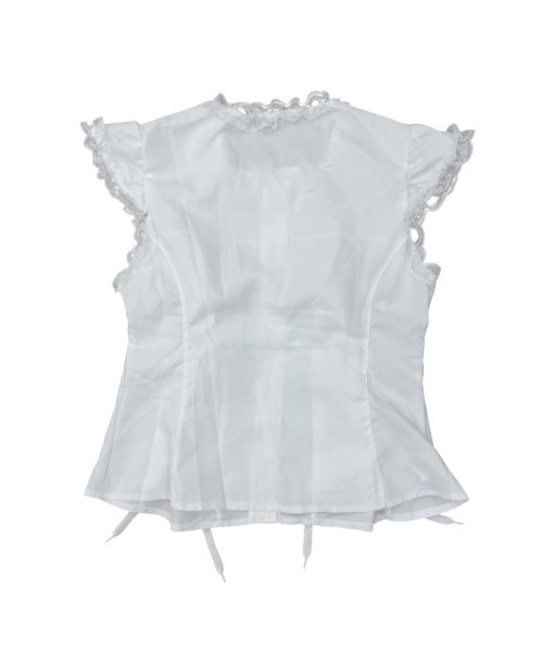 Never mind the XU / Chikashitsu+(ネバーマインド ザ エックスユー / チカシツプラス)の「【nmtc+】Eyelet Lace Shirring Crop Blouse / 【エヌエムティーシープラス】アイレットレースアップシャーリングクロップドフリルブラウス(シャツ/ブラウス・レディース・ホワイト・ONE SIZE)」の20枚目の写真