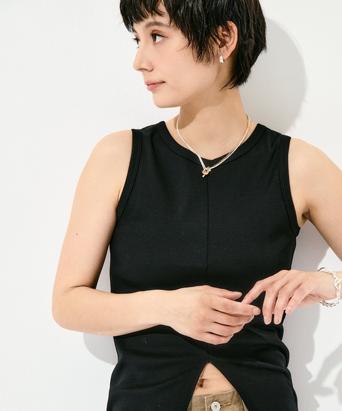 KEY TIMEZ（キータイムズ）の「[WRAPINKNOT/ラッピンノット]Sanfokin Cotton Slit Tanc-top（タンクトップ・レディース・ホワイト/ブラック/ブラウン・FREE）」の3枚目の写真