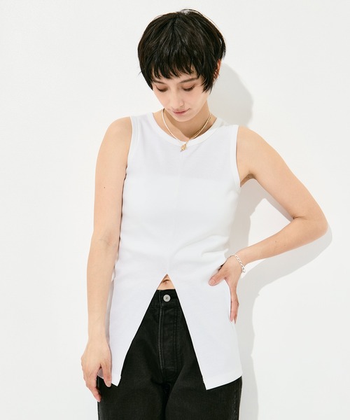 KEY TIMEZ（キータイムズ）の「[WRAPINKNOT/ラッピンノット]Sanfokin Cotton Slit Tanc-top（タンクトップ・レディース・ホワイト/ブラック/ブラウン・FREE）」の10枚目の写真