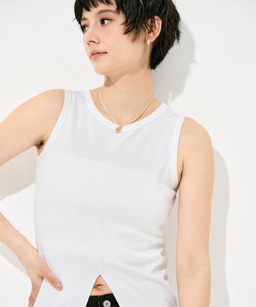 KEY TIMEZ（キータイムズ）の「[WRAPINKNOT/ラッピンノット]Sanfokin Cotton Slit Tanc-top（タンクトップ・レディース・ホワイト/ブラック/ブラウン・FREE）」の9枚目の写真
