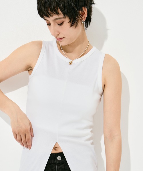 KEY TIMEZ（キータイムズ）の「[WRAPINKNOT/ラッピンノット]Sanfokin Cotton Slit Tanc-top（タンクトップ・レディース・ホワイト/ブラック/ブラウン・FREE）」の8枚目の写真