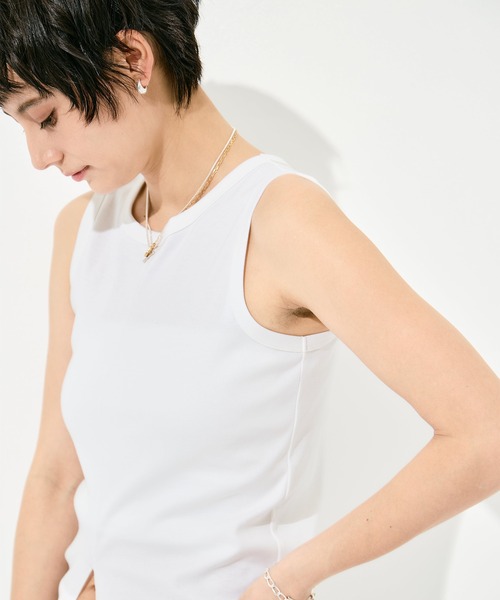 KEY TIMEZ（キータイムズ）の「[WRAPINKNOT/ラッピンノット]Sanfokin Cotton Slit Tanc-top（タンクトップ・レディース・ホワイト/ブラック/ブラウン・FREE）」の5枚目の写真
