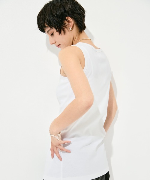 KEY TIMEZ（キータイムズ）の「[WRAPINKNOT/ラッピンノット]Sanfokin Cotton Slit Tanc-top（タンクトップ・レディース・ホワイト/ブラック/ブラウン・FREE）」の4枚目の写真