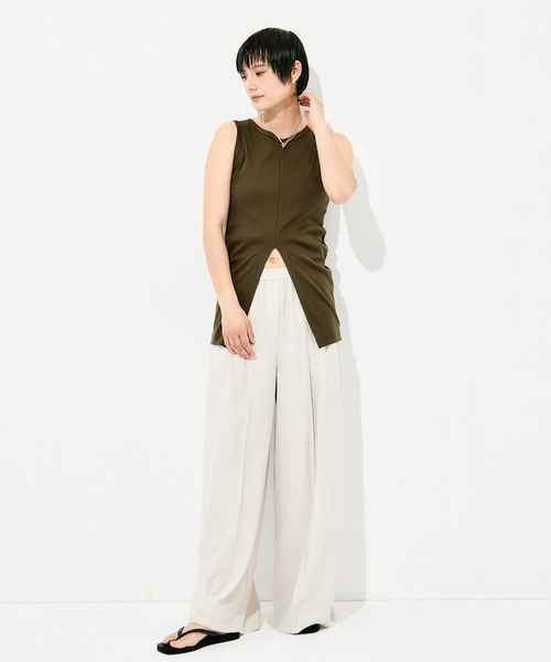 KEY TIMEZ（キータイムズ）の「[WRAPINKNOT/ラッピンノット]Sanfokin Cotton Slit Tanc-top（タンクトップ・レディース・ホワイト/ブラック/ブラウン・FREE）」の13枚目の写真