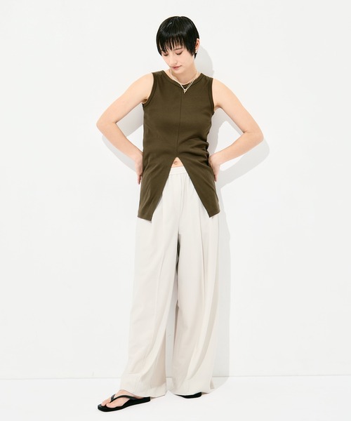 KEY TIMEZ（キータイムズ）の「[WRAPINKNOT/ラッピンノット]Sanfokin Cotton Slit Tanc-top（タンクトップ・レディース・ホワイト/ブラック/ブラウン・FREE）」の12枚目の写真