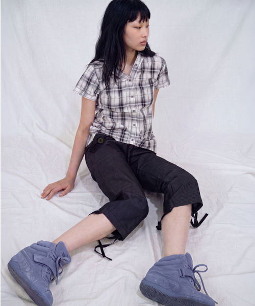 SOMSOC(ソムソック)の「RIA HOODED BALLOON CHECK HALF SHIRT_WHITE(シャツ/ブラウス・レディース・その他・FREE)」の2枚目の写真