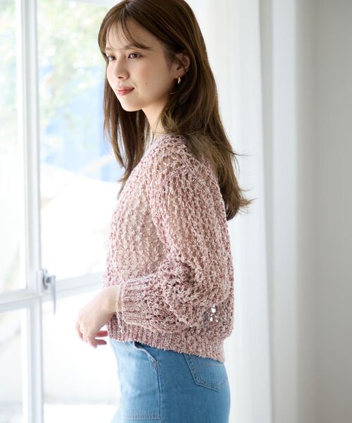 COHINA(コヒナ)の「スラブスパンコールカーディガン 【低身長・小柄女性】(カーディガン/ボレロ・レディース・ピンク/ライトベージュ/ネイビー・ONE SIZE)」の5枚目の写真