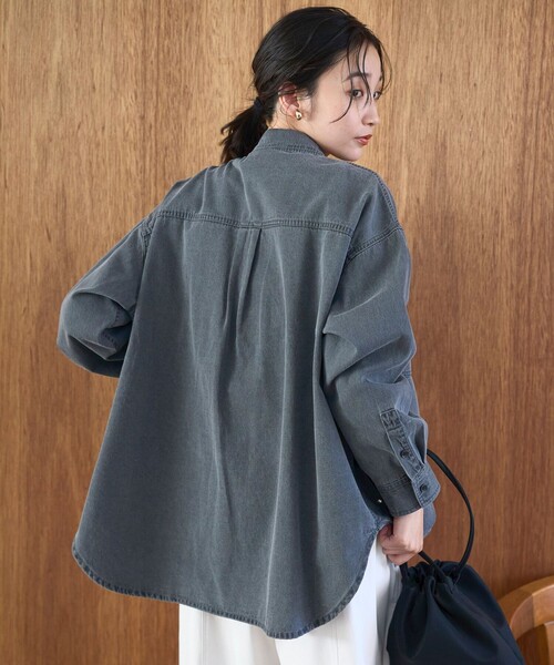 coen(コーエン)の「オーバーサイズデニムワークシャツ(シャツ/ブラウス・レディース・ダークグレー/コバルトブルー・M/L)」の7枚目の写真