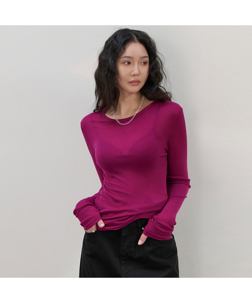 MORVE13（モルブ13）の「オールデイレイヤードテンセルTシャツ（Tシャツ/カットソー・レディース・アイボリー/ミント/ライトグレー/レッド/バーガンディー/バイオレット/ネイビー/ブラック・FREE）」の8枚目の写真