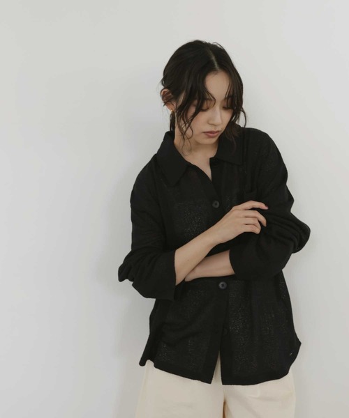 hellam(へラム)の「シアーニットソーポロカーディガン(カーディガン/ボレロ・レディース・アイボリー/ブラウン/ブラック/カーキ・FREE)」の9枚目の写真