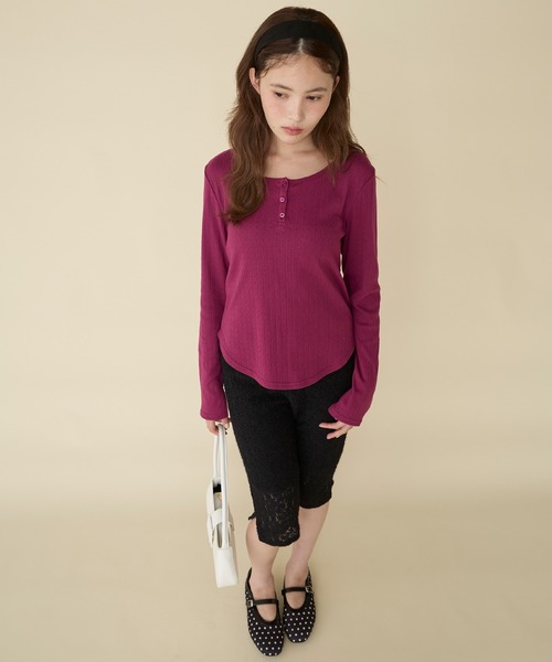 Unblend(アンブレンド)の「【Unblend】パターンメッシュ ヘンリーネック アソートロンT(Tシャツ/カットソー・レディース・グレー系/チャコール/杢グレー/ブラック系/プラム/オフホワイト/ホワイト系・FREE)」の7枚目の写真