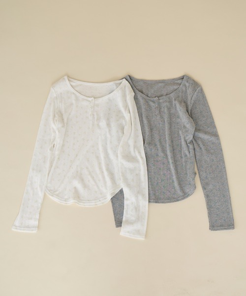 Unblend(アンブレンド)の「【Unblend】パターンメッシュ ヘンリーネック アソートロンT(Tシャツ/カットソー・レディース・グレー系/チャコール/杢グレー/ブラック系/プラム/オフホワイト/ホワイト系・FREE)」の9枚目の写真