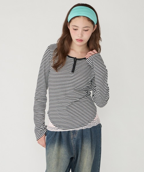 Unblend(アンブレンド)の「【Unblend】パターンメッシュ ヘンリーネック アソートロンT(Tシャツ/カットソー・レディース・グレー系/チャコール/杢グレー/ブラック系/プラム/オフホワイト/ホワイト系・FREE)」の11枚目の写真