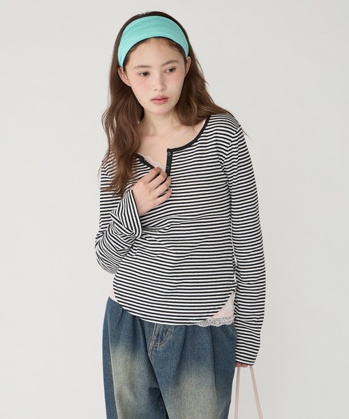 Unblend(アンブレンド)の「【Unblend】パターンメッシュ ヘンリーネック アソートロンT(Tシャツ/カットソー・レディース・グレー系/チャコール/杢グレー/ブラック系/プラム/オフホワイト/ホワイト系・FREE)」の13枚目の写真