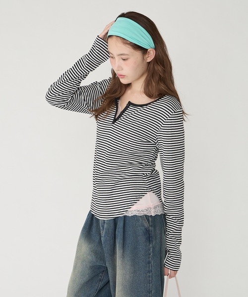 Unblend(アンブレンド)の「【Unblend】パターンメッシュ ヘンリーネック アソートロンT(Tシャツ/カットソー・レディース・グレー系/チャコール/杢グレー/ブラック系/プラム/オフホワイト/ホワイト系・FREE)」の16枚目の写真