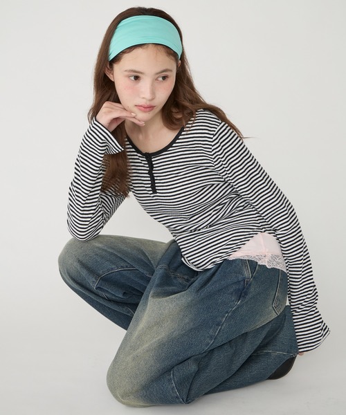 Unblend(アンブレンド)の「【Unblend】パターンメッシュ ヘンリーネック アソートロンT(Tシャツ/カットソー・レディース・グレー系/チャコール/杢グレー/ブラック系/プラム/オフホワイト/ホワイト系・FREE)」の21枚目の写真