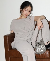 Ree&Mee（リーアンドミー）の「Ree&Mee 2点上下セット クリスタルプリーツ リボン プルオーバー  &  ワイドパンツ セットアップ（セットアップ）」