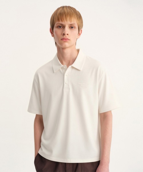 MODE COMMUTER(モードコミューター)の「Short Sleeve Woven Polo Shirt(シャツ/ブラウス・メンズ・ベージュ・MEDIUM/LARGE)」の1枚目の写真