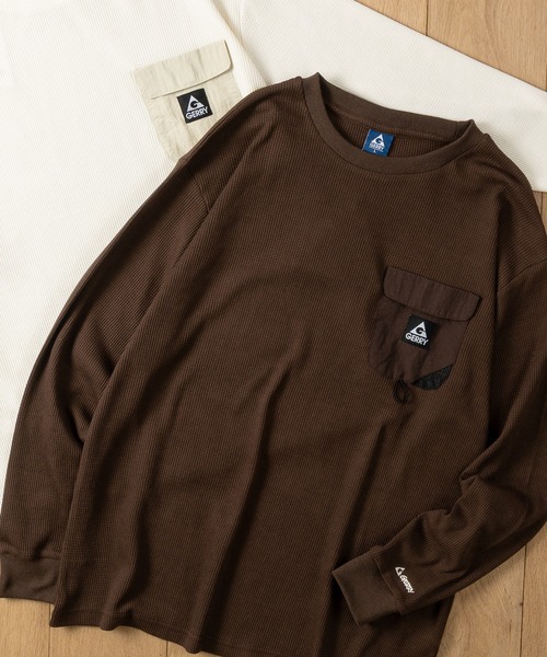 GERRY(ジェリー)の「【ag】〔GERRY/ジェリー〕ナイロンポケット ワッフルロングスリーブTシャツ(Tシャツ/カットソー・メンズ・ブラック/ブラウン/アイボリー・LARGE/MEDIUM)」の3枚目の写真