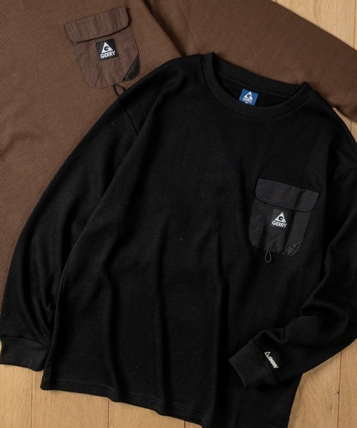 GERRY(ジェリー)の「【ag】〔GERRY/ジェリー〕ナイロンポケット ワッフルロングスリーブTシャツ(Tシャツ/カットソー・メンズ・ブラック/ブラウン/アイボリー・LARGE/MEDIUM)」の2枚目の写真