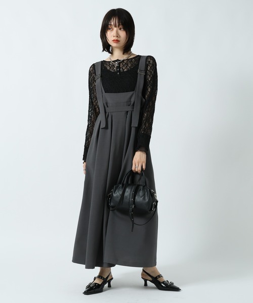 PAGEBOY(ページボーイ)の「TRモードジャンスカ【2WAY/アジャスター付き・丈調節可能】(ジャンパースカート・レディース・ブラック/チャコールグレー・FREE)」の13枚目の写真