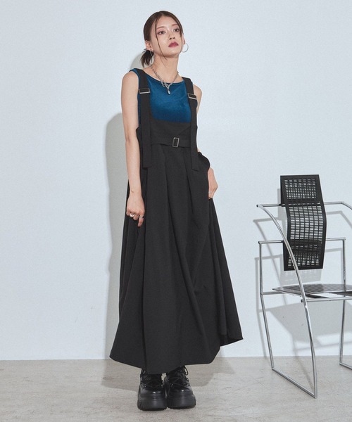 PAGEBOY(ページボーイ)の「TRモードジャンスカ【2WAY/アジャスター付き・丈調節可能】(ジャンパースカート・レディース・ブラック/チャコールグレー・FREE)」の4枚目の写真
