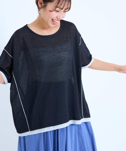 HEART MARKET(ハートマーケット)の「フェイクレイヤードコクーンチュニック(Tシャツ/カットソー・レディース・ブラック/サックスブルー/イエロー/オートミール・FREE)」の2枚目の写真