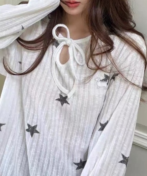 Achic(アシック)の「星柄フロントリボンカットソー(Tシャツ/カットソー・レディース・ホワイト・M)」の2枚目の写真