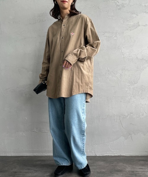 細條紋燈芯絨 立領襯衫