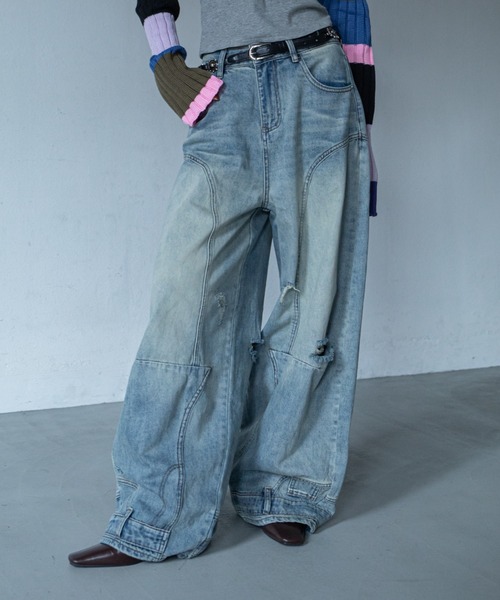 VACANCY(ヴァカンシー)の「ヴィンテージウォッシュパネルワイドデニム(デニムパンツ・レディース・ブルー・LARGE/MEDIUM/SMALL)」の2枚目の写真