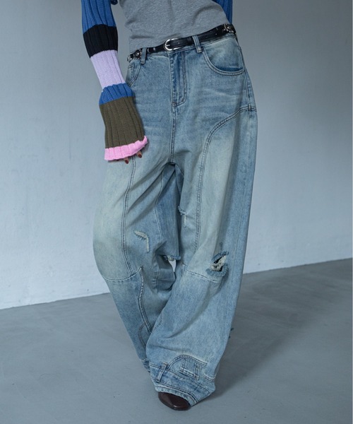 VACANCY(ヴァカンシー)の「ヴィンテージウォッシュパネルワイドデニム(デニムパンツ・レディース・ブルー・LARGE/MEDIUM/SMALL)」の3枚目の写真