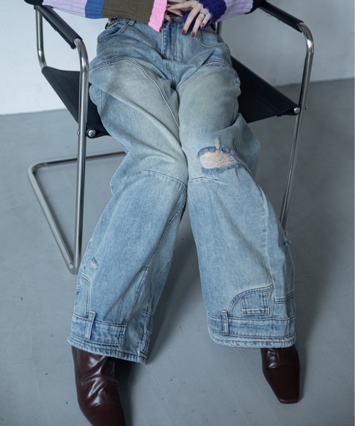 VACANCY(ヴァカンシー)の「ヴィンテージウォッシュパネルワイドデニム(デニムパンツ・レディース・ブルー・LARGE/MEDIUM/SMALL)」の12枚目の写真