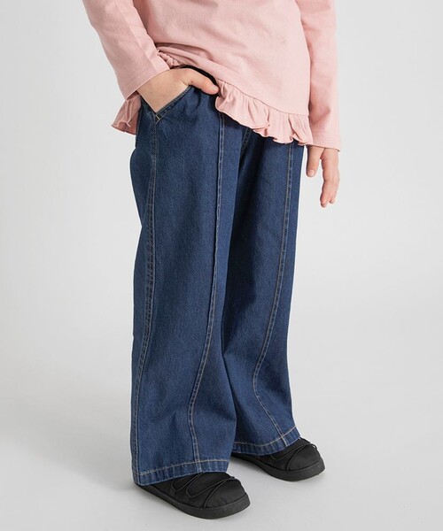 BRANSHES(ブランシェス)の「デニムワイドパンツ(デニムパンツ・キッズ・サックスブルー/ネイビー・110/150/140/130/120/100)」の2枚目の写真