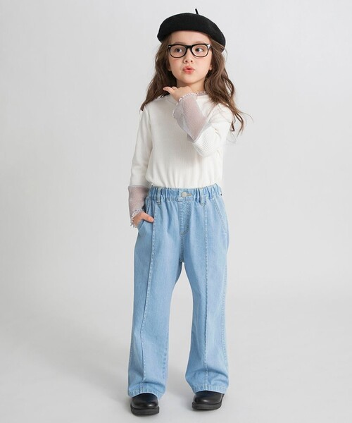 BRANSHES(ブランシェス)の「デニムワイドパンツ(デニムパンツ・キッズ・サックスブルー/ネイビー・110/150/140/130/120/100)」の4枚目の写真
