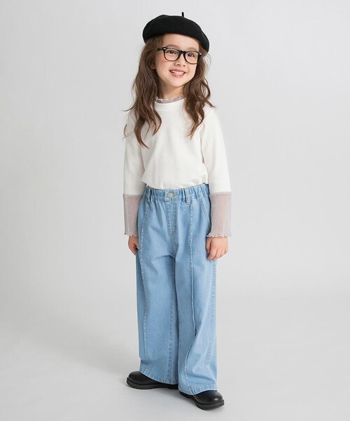 BRANSHES(ブランシェス)の「デニムワイドパンツ(デニムパンツ・キッズ・サックスブルー/ネイビー・110/150/140/130/120/100)」の1枚目の写真