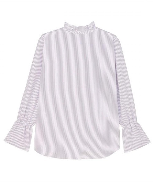 TOKYO SHIRTS(トウキョウシャツ)の「【吸水速乾】【COFREX】 フリルリボン ブラウス 長袖 レディースデザインシャツ(シャツ/ブラウス・レディース・パープル・LL/L/M)」の2枚目の写真