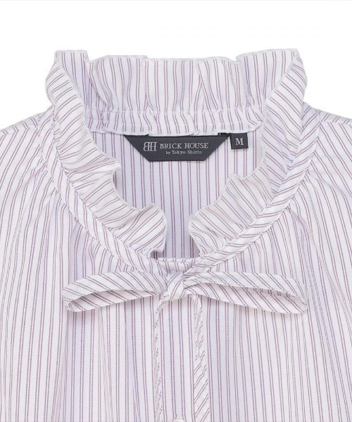 TOKYO SHIRTS(トウキョウシャツ)の「【吸水速乾】【COFREX】 フリルリボン ブラウス 長袖 レディースデザインシャツ(シャツ/ブラウス・レディース・パープル・LL/L/M)」の3枚目の写真