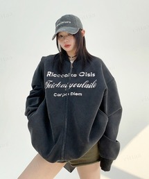 Dalfwin | Ricecakeウォッシュ加工かすれプリントジップアップブルゾン(ブルゾン)