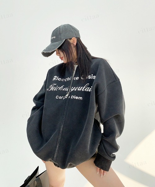 Dalfwin（ダールフィン）の「Ricecakeウォッシュ加工かすれプリントジップアップブルゾン（ブルゾン・レディース・ブラック/ブルー・FREE）」の17枚目の写真