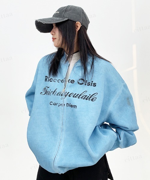 Dalfwin（ダールフィン）の「Ricecakeウォッシュ加工かすれプリントジップアップブルゾン（ブルゾン・レディース・ブラック/ブルー・FREE）」の11枚目の写真