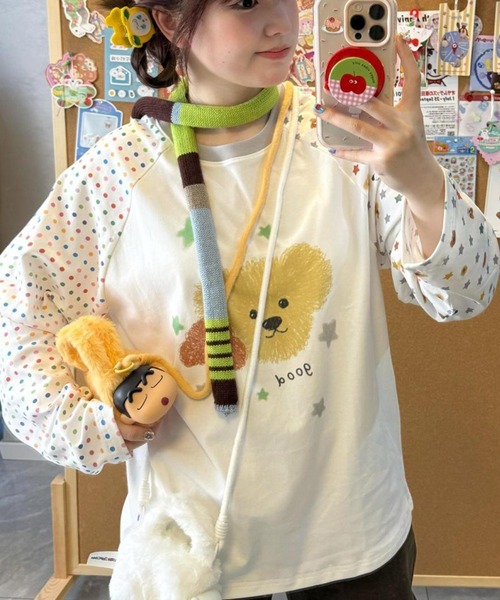 AsheKsha(アシクシャ)の「キャラクター犬プリント長袖 T シャツ(Tシャツ/カットソー・レディース・ホワイト・M)」の6枚目の写真