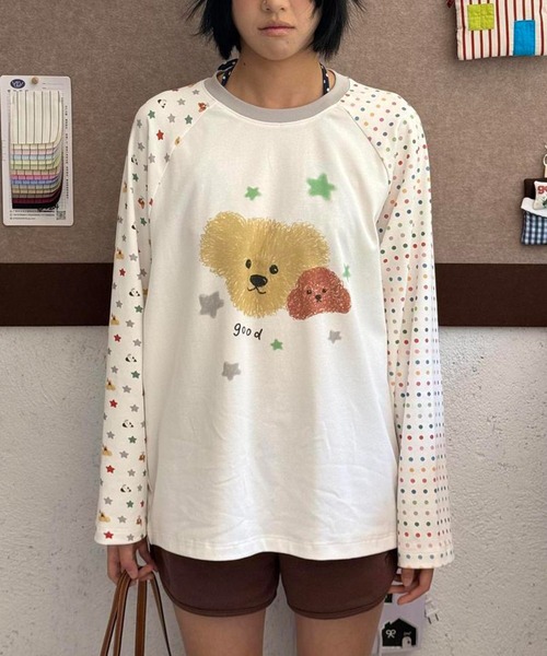 AsheKsha(アシクシャ)の「キャラクター犬プリント長袖 T シャツ(Tシャツ/カットソー・レディース・ホワイト・M)」の12枚目の写真