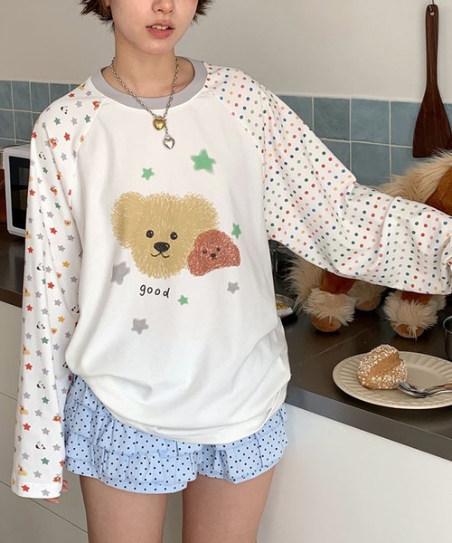 AsheKsha(アシクシャ)の「キャラクター犬プリント長袖 T シャツ(Tシャツ/カットソー・レディース・ホワイト・M)」の13枚目の写真